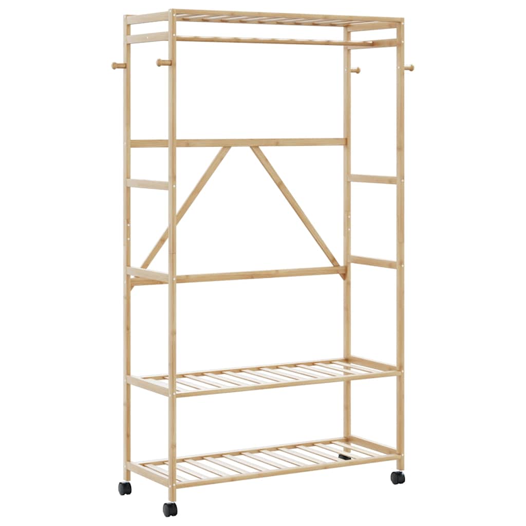 Kleiderständer mit Ablagen und Rollen 110x40x180 cm Bambus Kleiderständer mit Ablagen und Rollen 110x40x180 cm Bambus