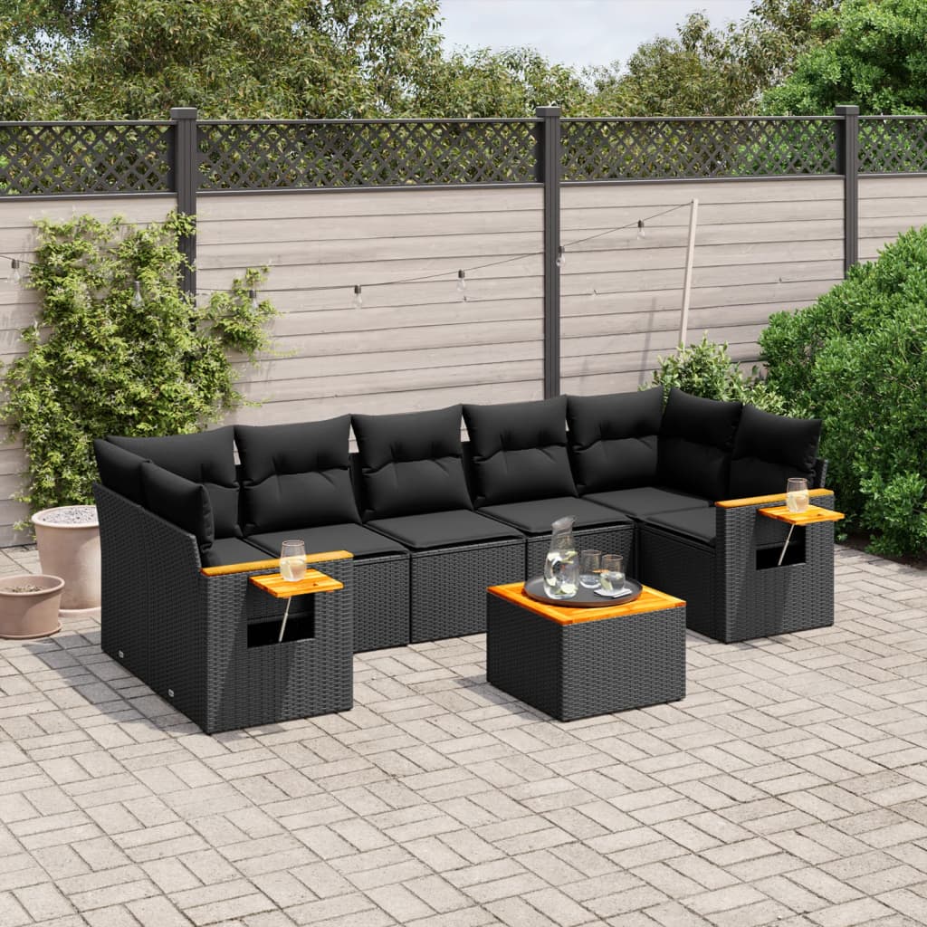 8-tlg. Garten-Sofagarnitur mit Kissen Schwarz Poly Rattan 8-tlg. Garten-Sofagarnitur mit Kissen Schwarz Poly Rattan