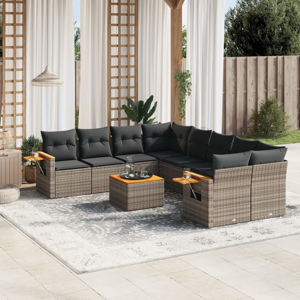 9-tlg. Garten-Sofagarnitur mit Kissen Grau Poly Rattan 9-tlg. Garten-Sofagarnitur mit Kissen Grau Poly Rattan