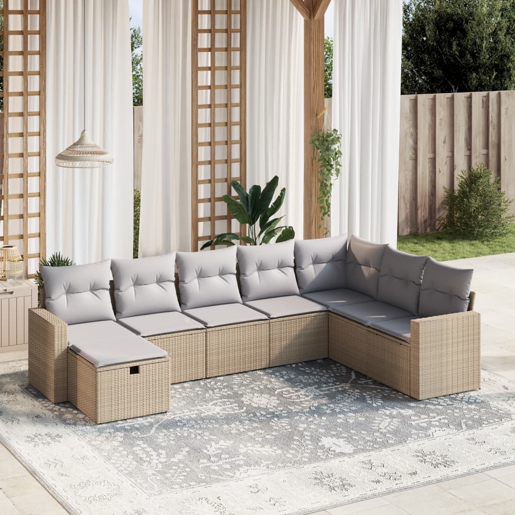 8-tlg. Garten-Sofagarnitur mit Kissen Beige Poly Rattan 8-tlg. Garten-Sofagarnitur mit Kissen Beige Poly Rattan