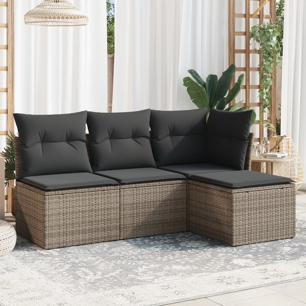 4-tlg. Garten-Sofagarnitur mit Kissen Grau Poly Rattan 4-tlg. Garten-Sofagarnitur mit Kissen Grau Poly Rattan