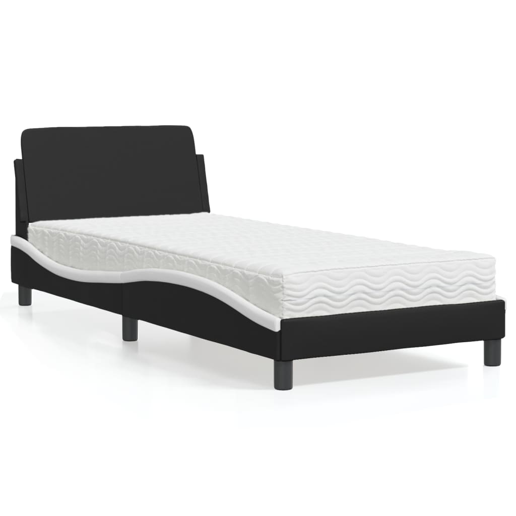Bett mit Matratze Schwarz und Weiß 90x200 cm Kunstleder Bett mit Matratze Schwarz und Weiß 90x200 cm Kunstleder