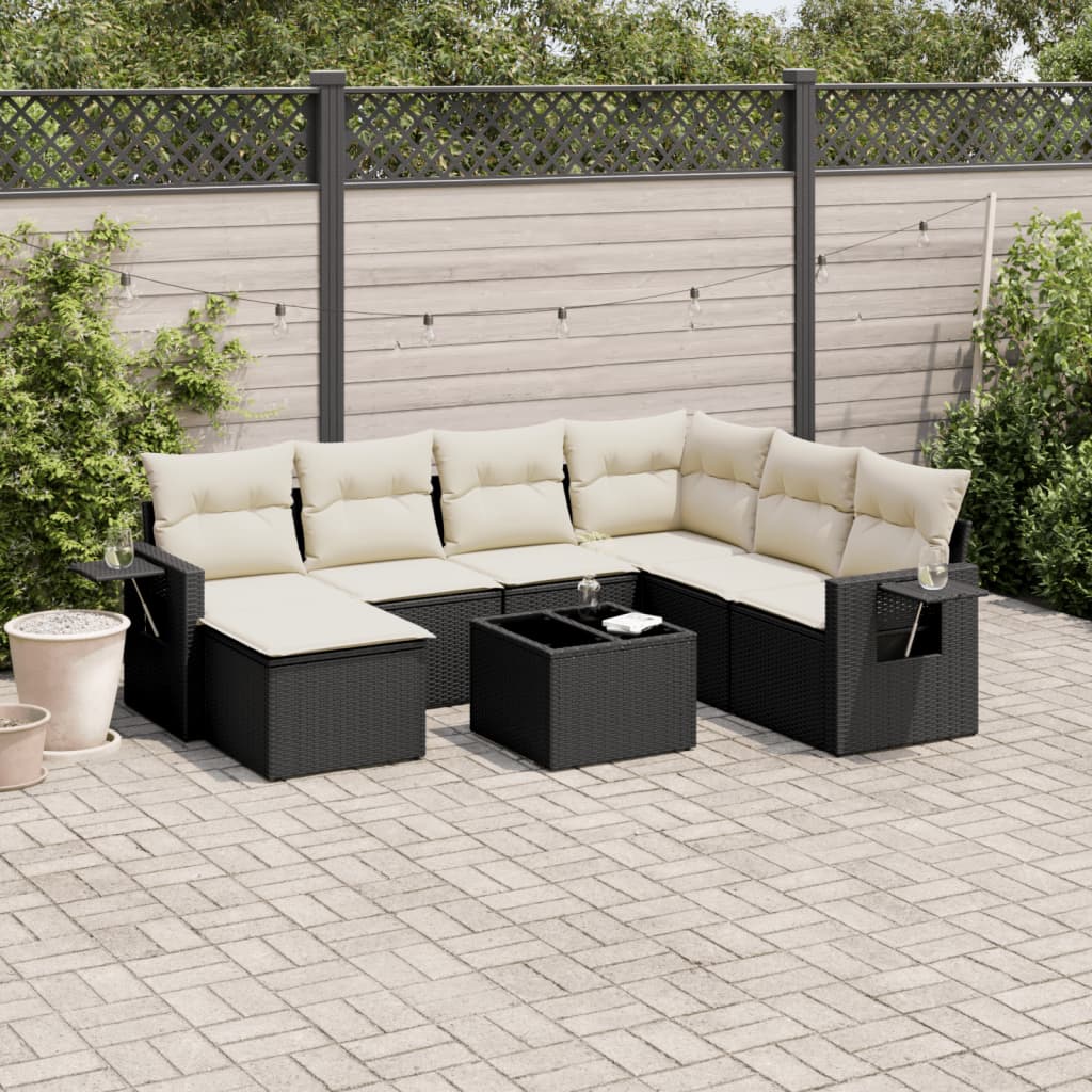 8-tlg. Garten-Sofagarnitur mit Kissen Schwarz Poly Rattan 8-tlg. Garten-Sofagarnitur mit Kissen Schwarz Poly Rattan