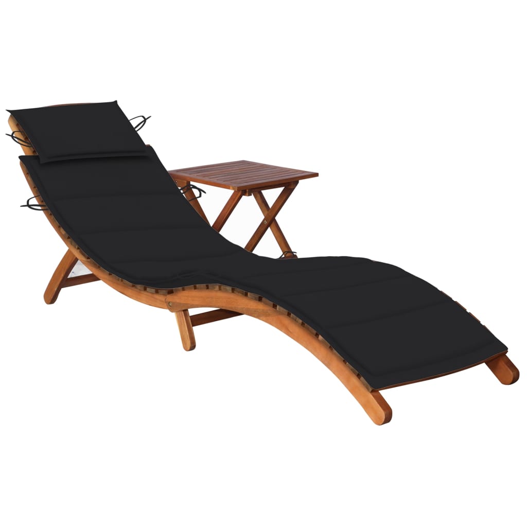 Sonnenliege mit Tisch und Auflage Massivholz Akazie Sonnenliege mit Tisch und Auflage Massivholz Akazie