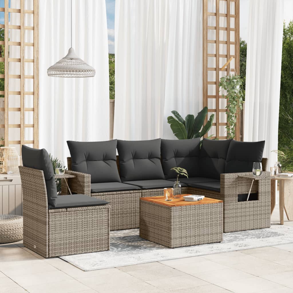 6-tlg. Garten-Sofagarnitur mit Kissen Grau Poly Rattan 6-tlg. Garten-Sofagarnitur mit Kissen Grau Poly Rattan