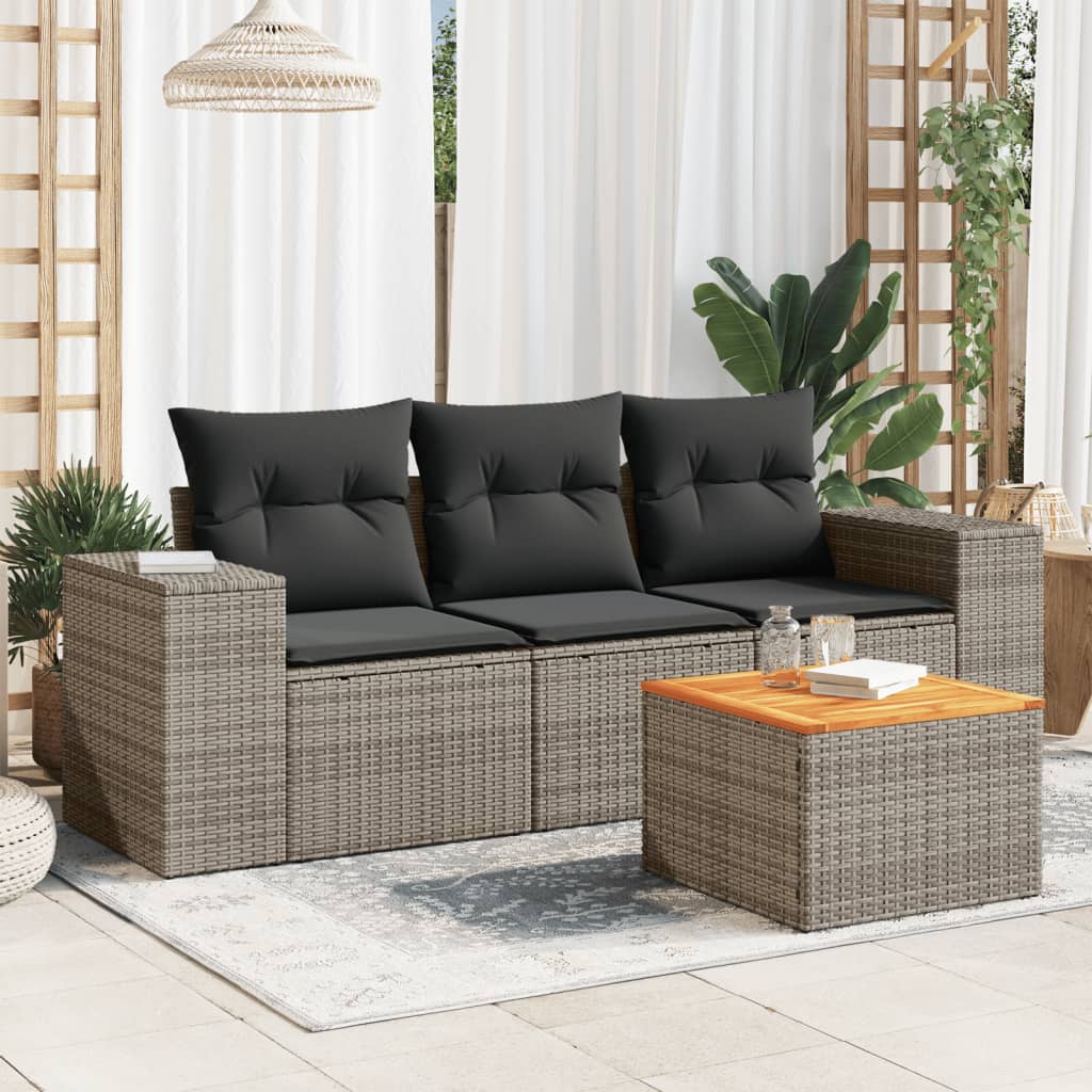 4-tlg. Garten-Sofagarnitur mit Kissen Grau Poly Rattan 4-tlg. Garten-Sofagarnitur mit Kissen Grau Poly Rattan