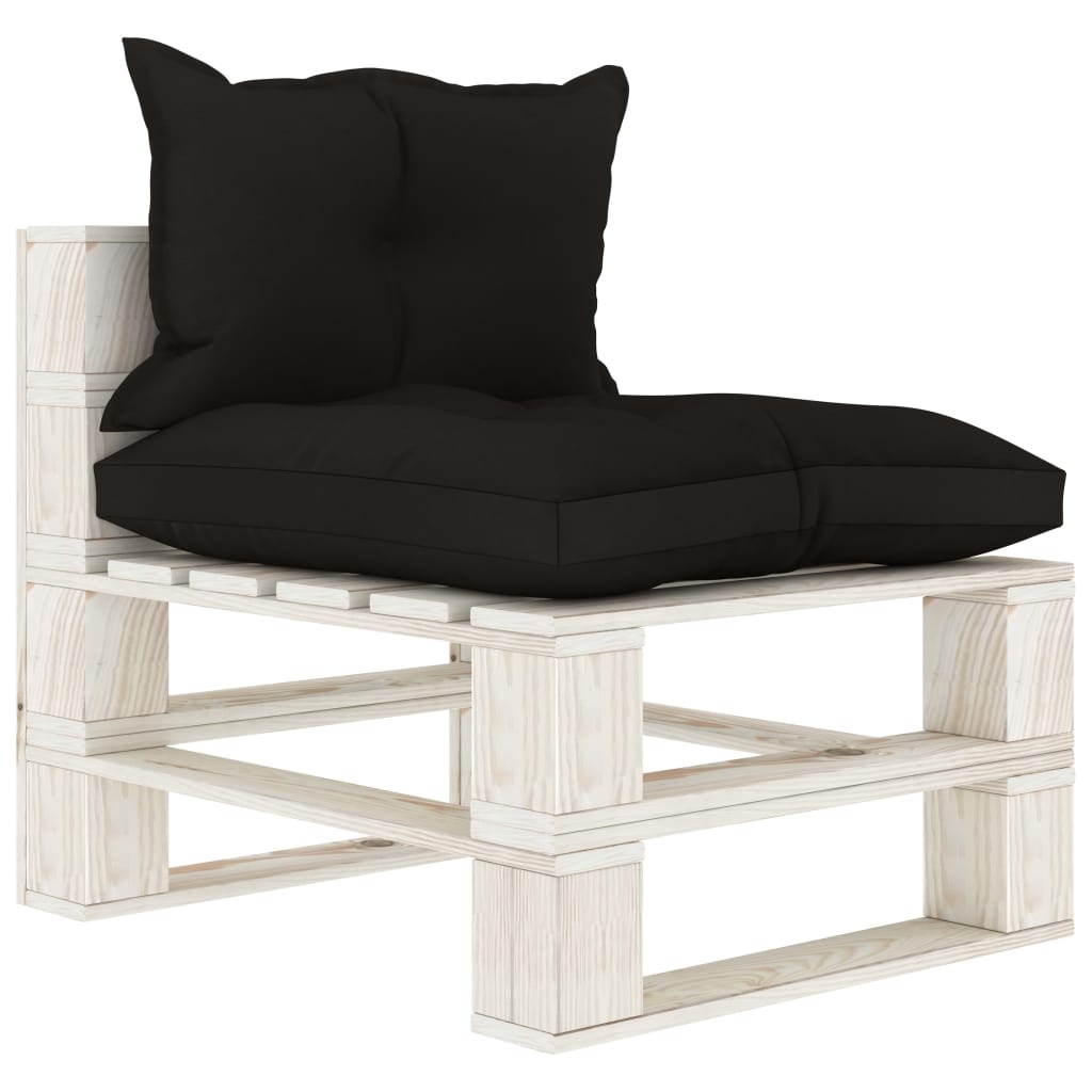 Garten-Paletten-Mittelsofa mit Kissen in Schwarz Holz Garten-Paletten-Mittelsofa mit Kissen in Schwarz Holz