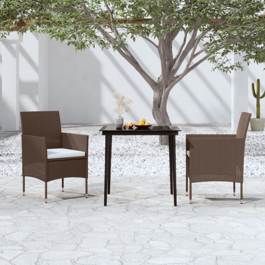 3-tlg. Garten-Essgruppe mit Kissen Braun und Schwarz 3-tlg. Garten-Essgruppe mit Kissen Braun und Schwarz