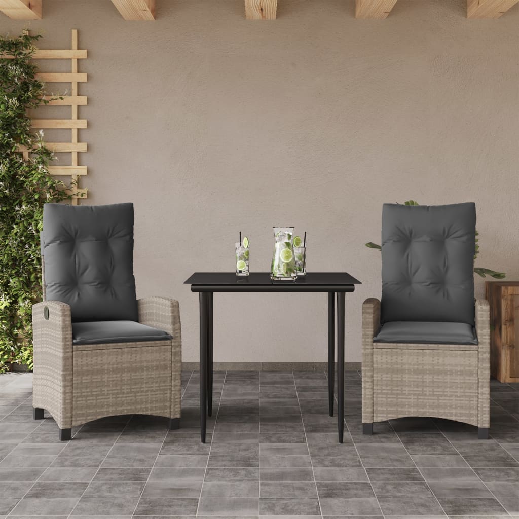 3-tlg. Garten-Essgruppe mit Kissen Hellgrau Poly Rattan 3-tlg. Garten-Essgruppe mit Kissen Hellgrau Poly Rattan