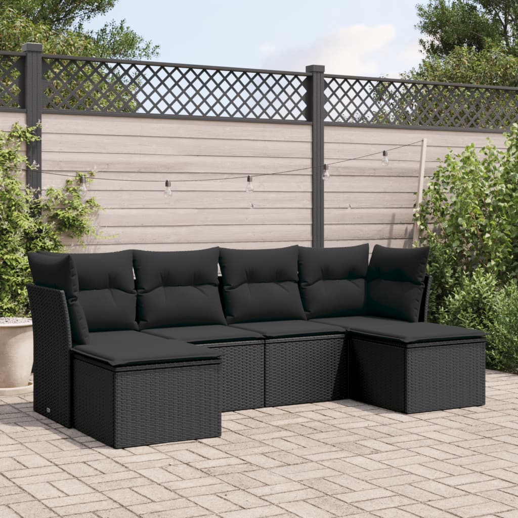 6-tlg. Garten-Sofagarnitur mit Kissen Schwarz Poly Rattan 6-tlg. Garten-Sofagarnitur mit Kissen Schwarz Poly Rattan