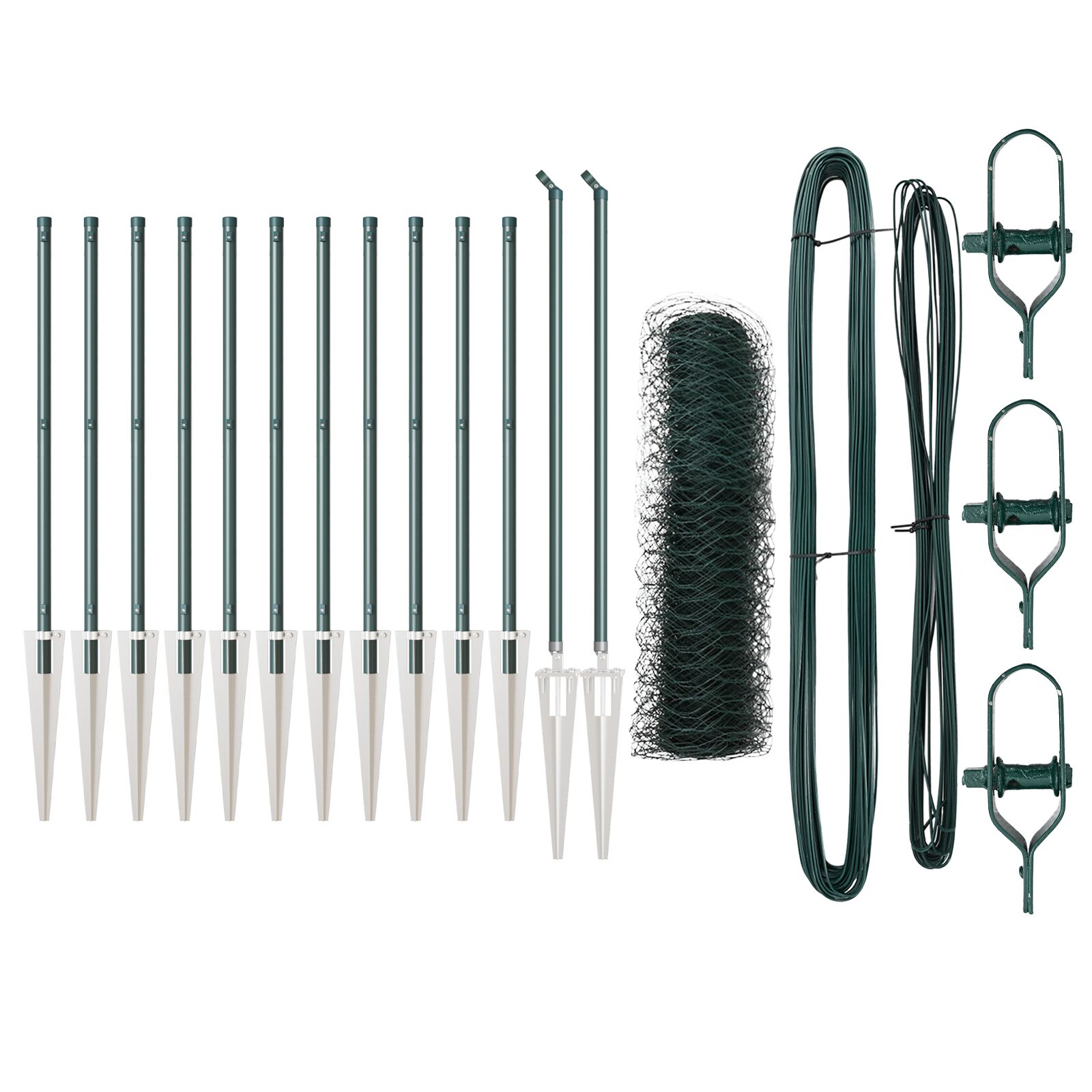 Sechseckzaun Grün 0.6x25 m Stahl, Zaunpfosten mit Spike 13 Stück Ø32 mm 80 cm galvanisierter Stahl
