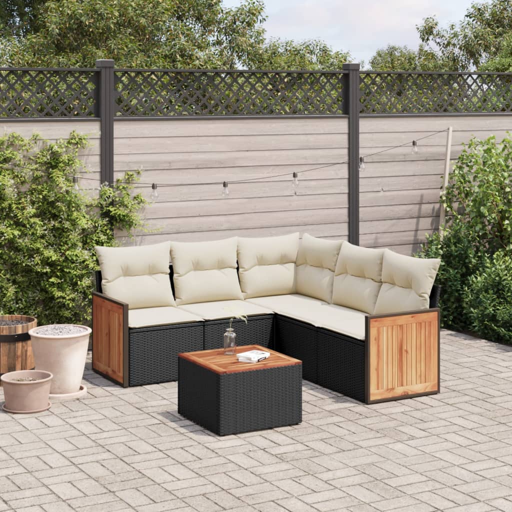 6-tlg. Garten-Sofagarnitur mit Kissen Schwarz Poly Rattan 6-tlg. Garten-Sofagarnitur mit Kissen Schwarz Poly Rattan