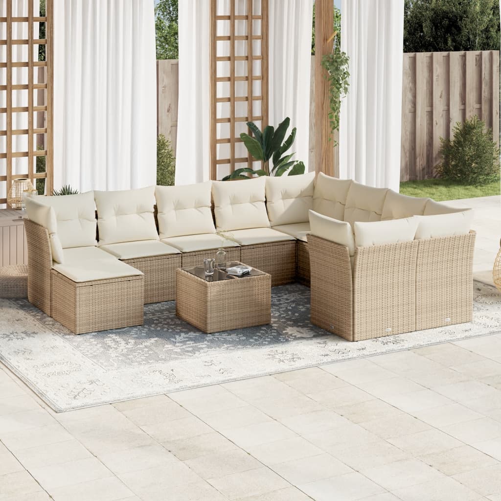 11-tlg. Garten-Sofagarnitur mit Kissen Beige Poly Rattan 11-tlg. Garten-Sofagarnitur mit Kissen Beige Poly Rattan