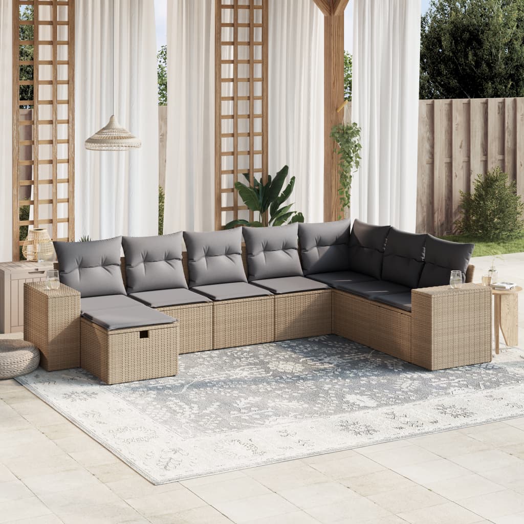 8-tlg. Garten-Sofagarnitur mit Kissen Beige Poly Rattan 8-tlg. Garten-Sofagarnitur mit Kissen Beige Poly Rattan