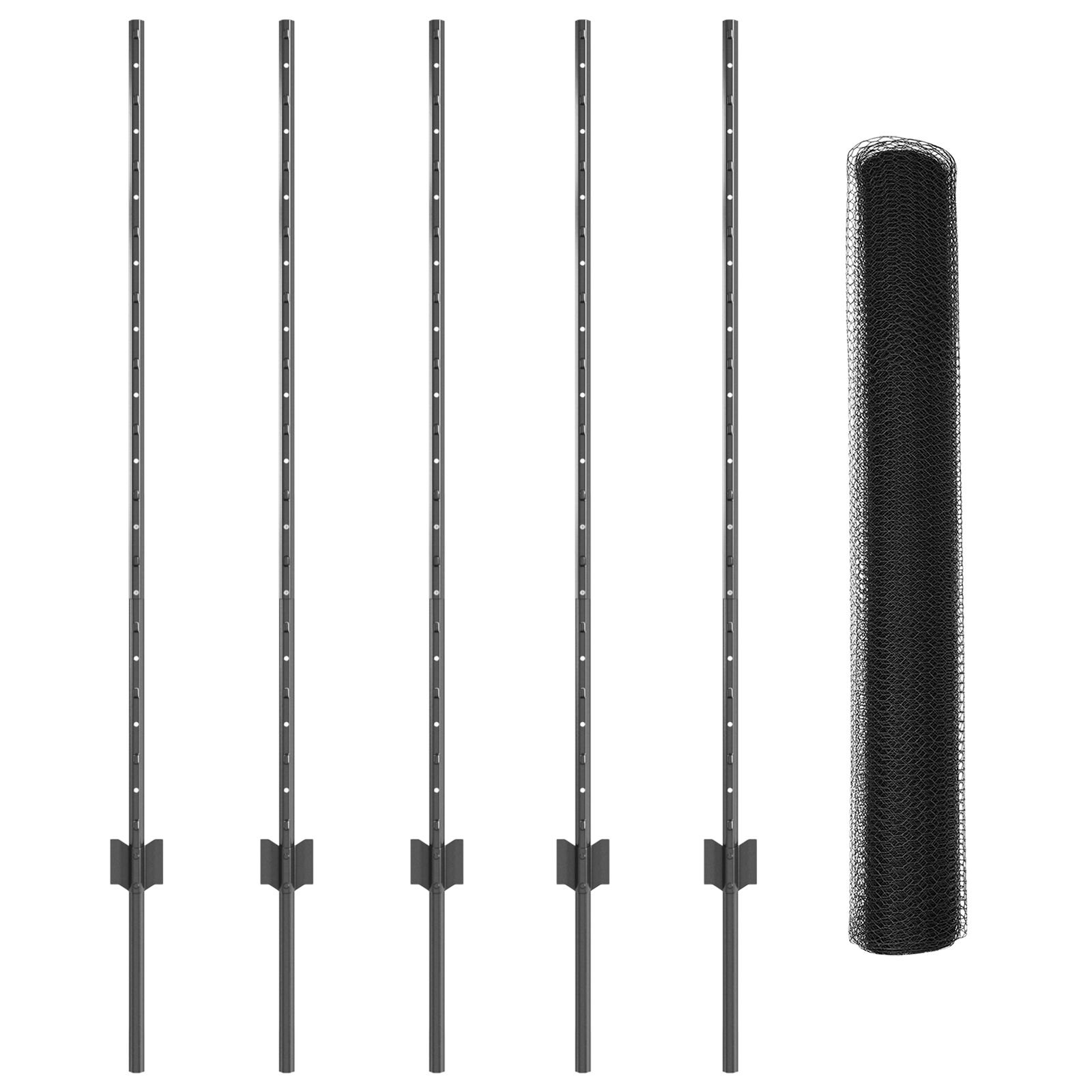 Zaunpfosten 10 Stück U-Kanal Grau 120 cm Stahl, Sechseckzaun Grau 1,2x10 m Stahl