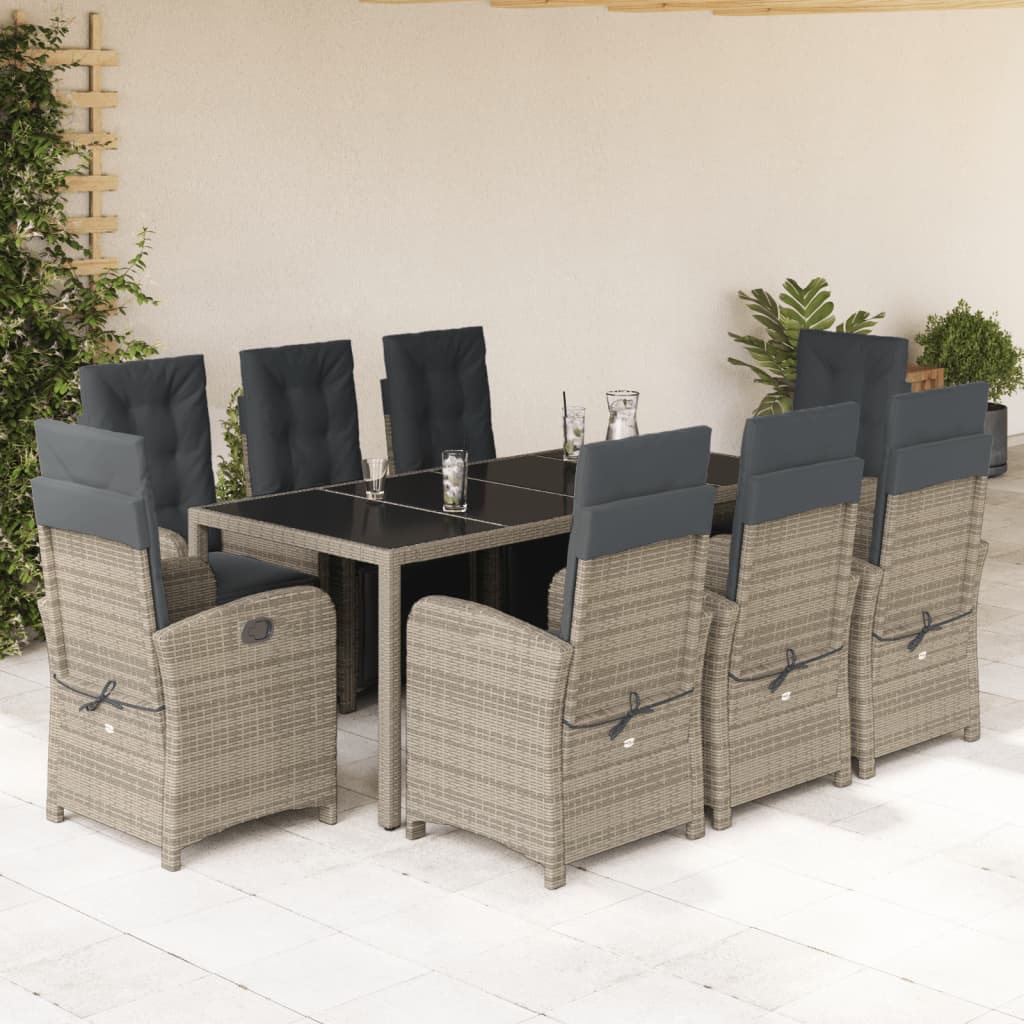 9-tlg. Garten-Essgruppe mit Kissen Grau Poly Rattan 9-tlg. Garten-Essgruppe mit Kissen Grau Poly Rattan