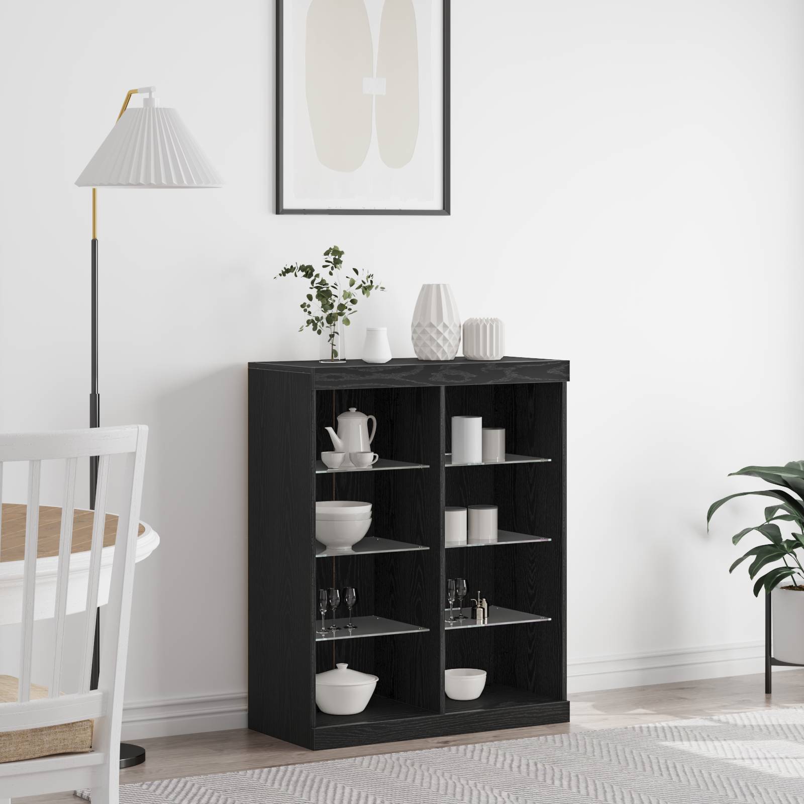 Sideboard mit LED-Lichtern Schwarz Eiche 41x37x100 cm