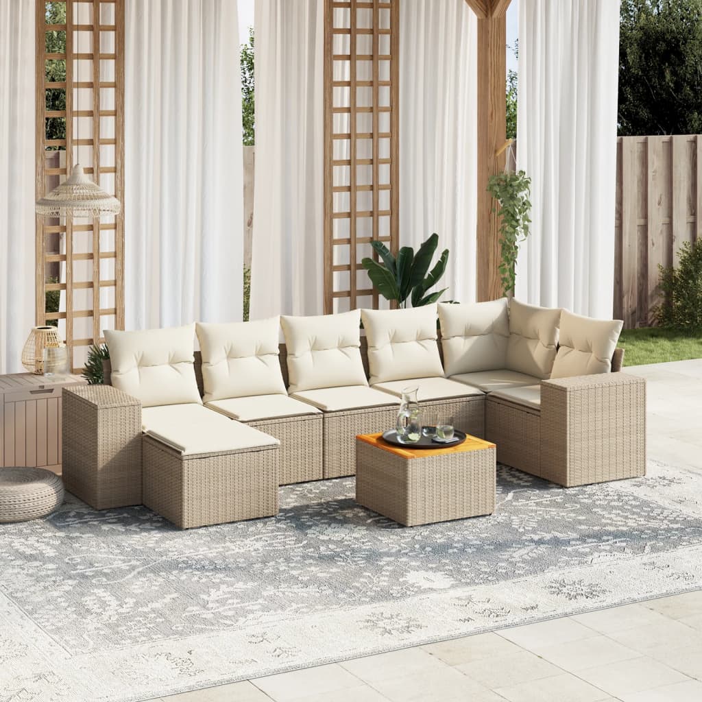8-tlg. Garten-Sofagarnitur mit Kissen Beige Poly Rattan 8-tlg. Garten-Sofagarnitur mit Kissen Beige Poly Rattan