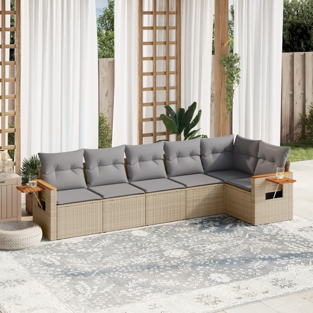 6-tlg. Garten-Sofagarnitur mit Kissen Beige Poly Rattan 6-tlg. Garten-Sofagarnitur mit Kissen Beige Poly Rattan