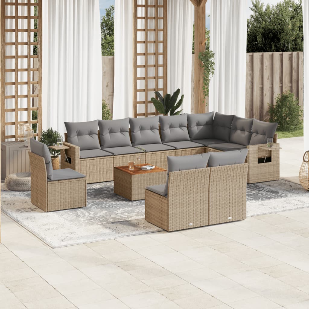 11-tlg. Garten-Sofagarnitur mit Kissen Beige Poly Rattan 11-tlg. Garten-Sofagarnitur mit Kissen Beige Poly Rattan