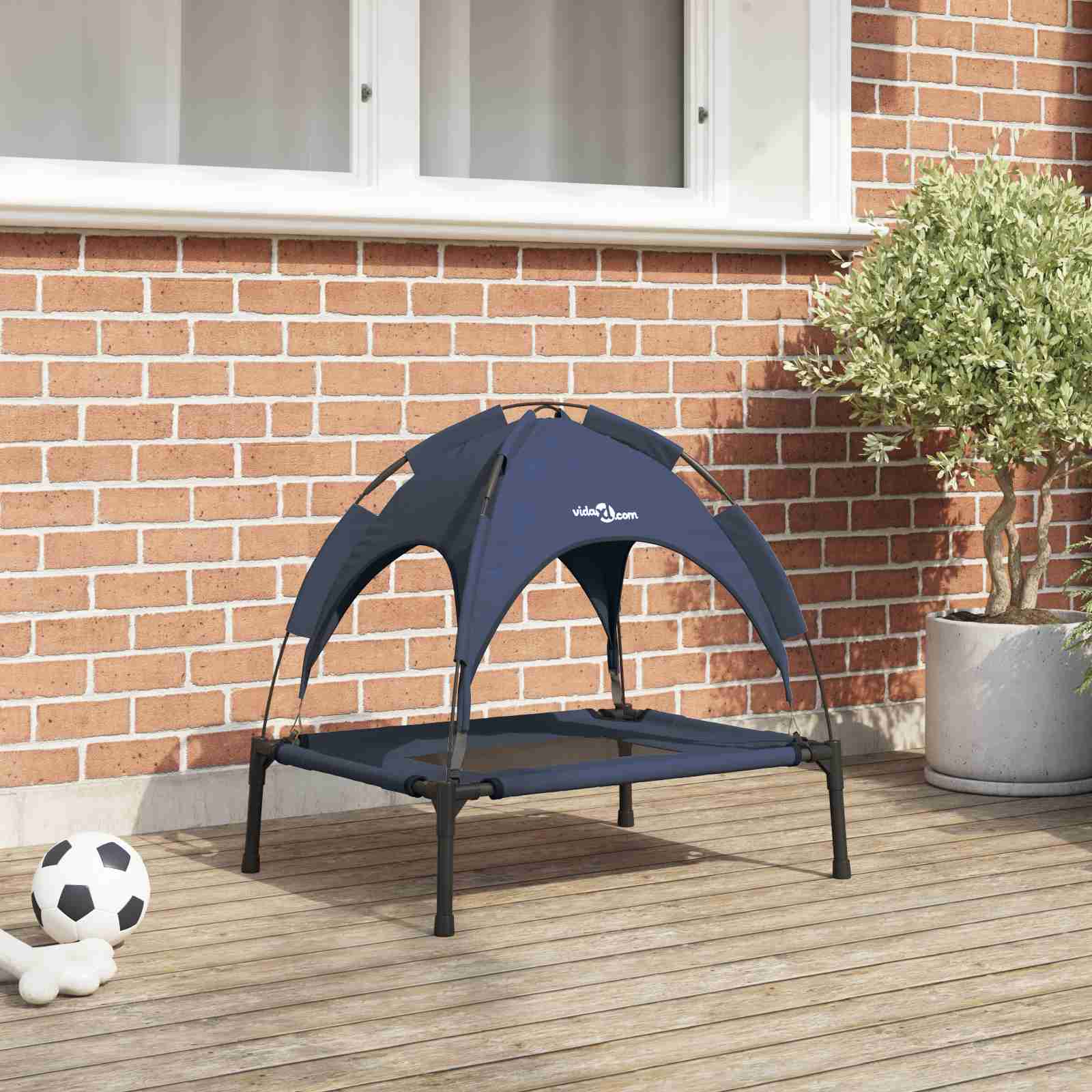 Erhöhtes Hundebett mit Abnehmbarem Dach Marineblau S Stahl Erhöhtes Hundebett mit Abnehmbarem Dach Marineblau S Stahl