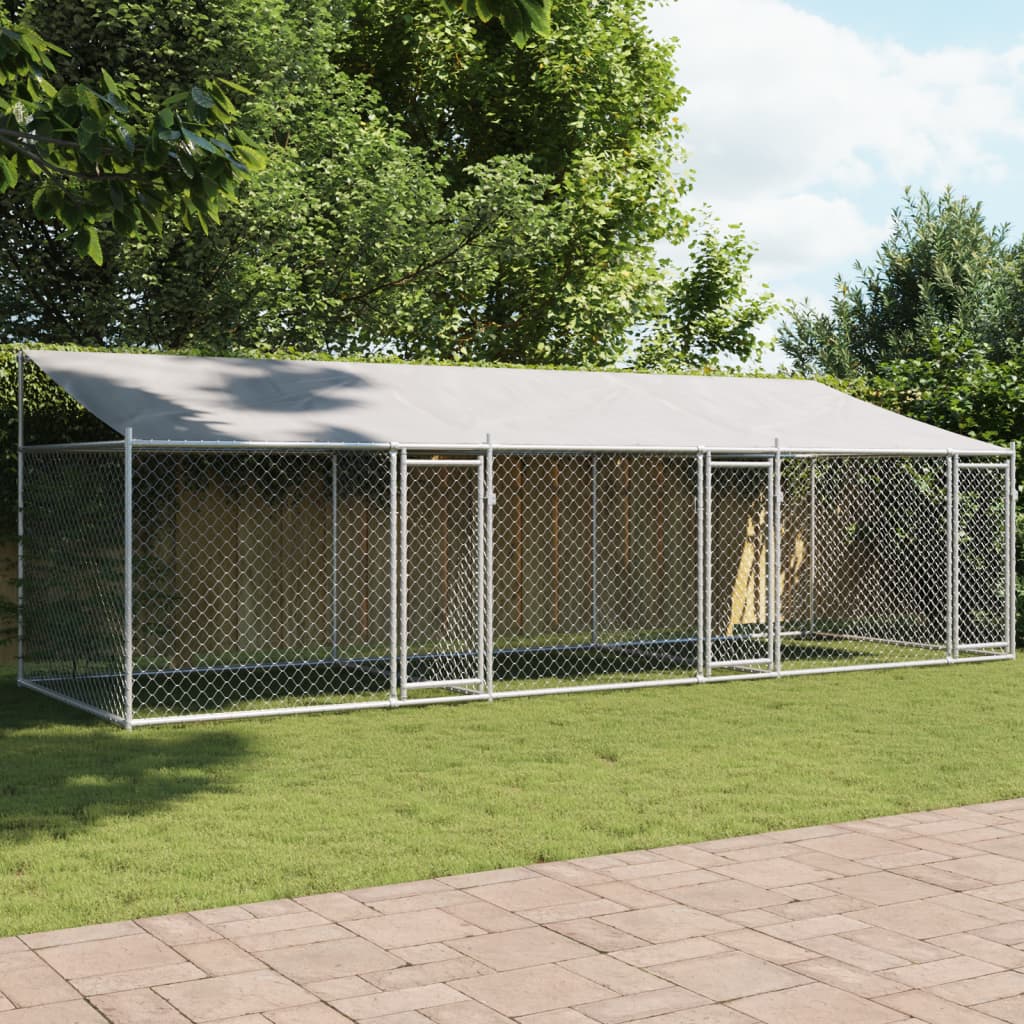 Hundezwinger mit Dach und Türen Grau 6x2x2 m Verzinkter Stahl Hundezwinger mit Dach und Türen Grau 6x2x2 m Verzinkter Stahl
