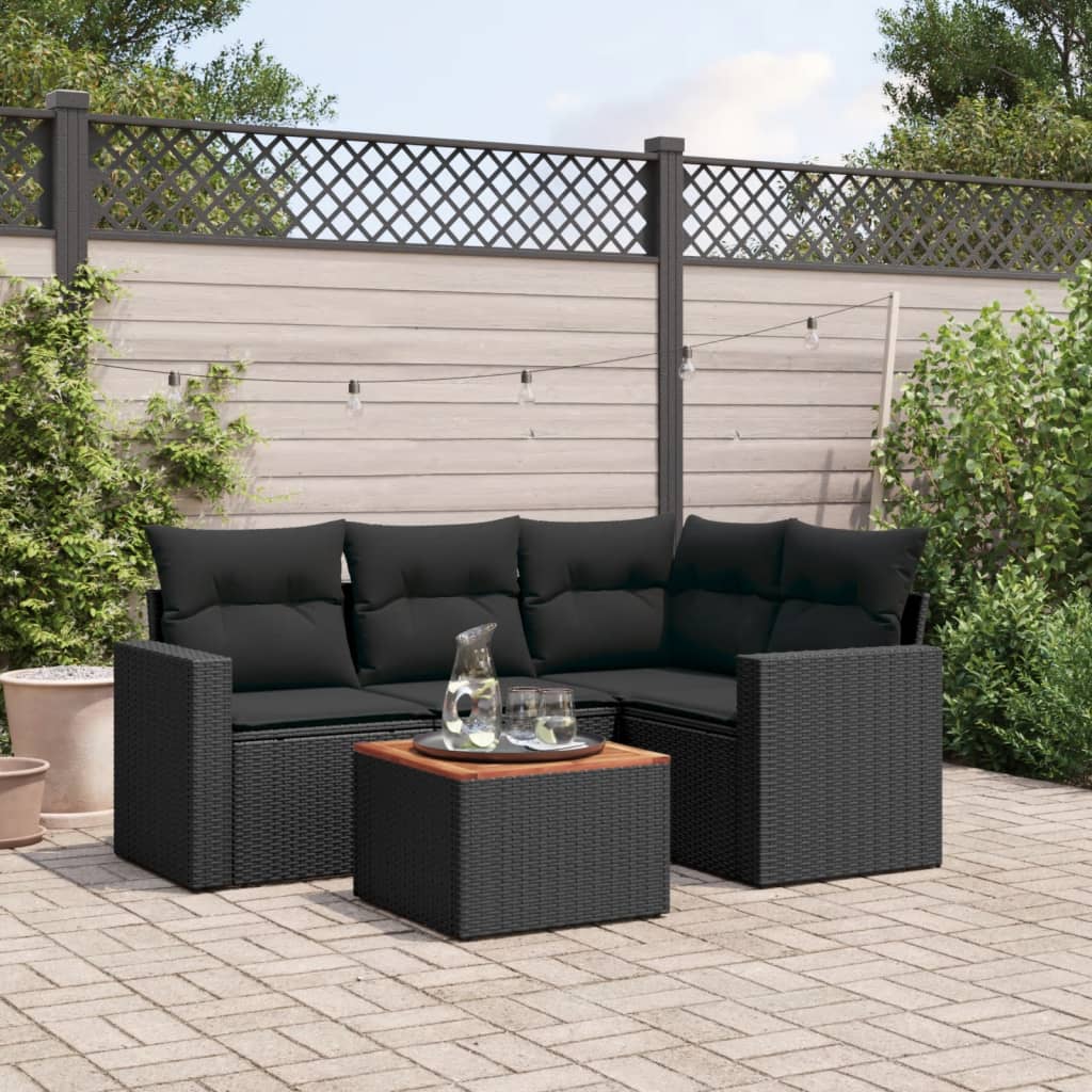 5-tlg. Garten-Sofagarnitur mit Kissen Schwarz Poly Rattan 5-tlg. Garten-Sofagarnitur mit Kissen Schwarz Poly Rattan