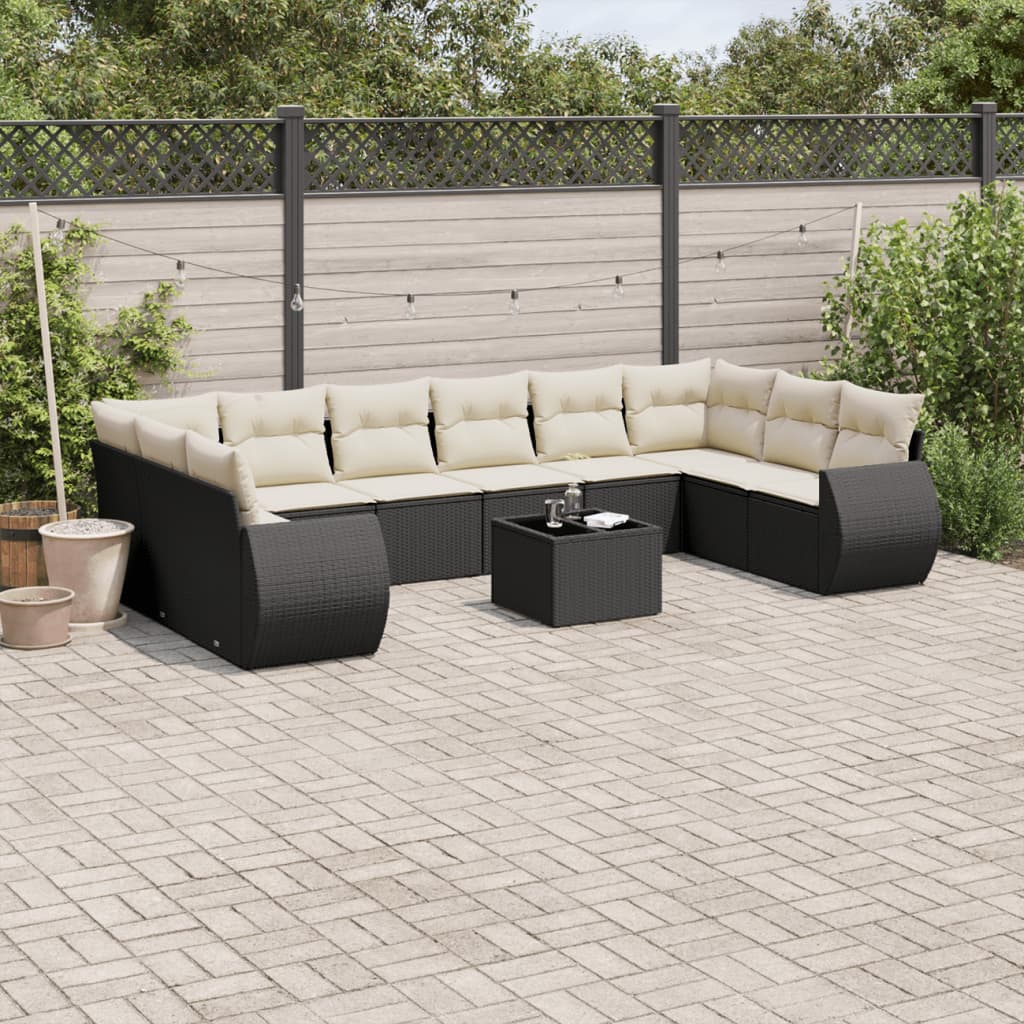 11-tlg. Garten-Sofagarnitur mit Kissen Schwarz Poly Rattan 11-tlg. Garten-Sofagarnitur mit Kissen Schwarz Poly Rattan