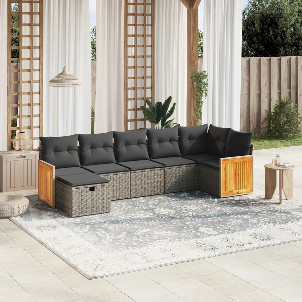 7-tlg. Garten-Sofagarnitur mit Kissen Grau Poly Rattan 7-tlg. Garten-Sofagarnitur mit Kissen Grau Poly Rattan