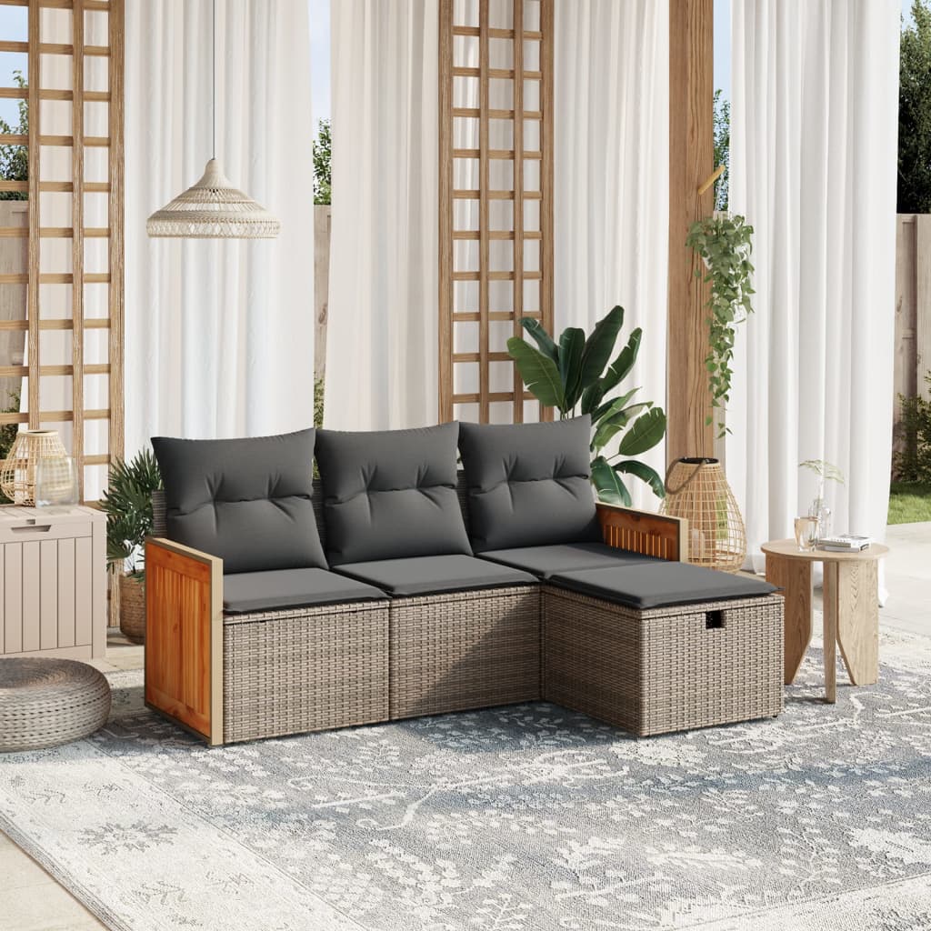 4-tlg. Garten-Sofagarnitur mit Kissen Grau Poly Rattan 4-tlg. Garten-Sofagarnitur mit Kissen Grau Poly Rattan