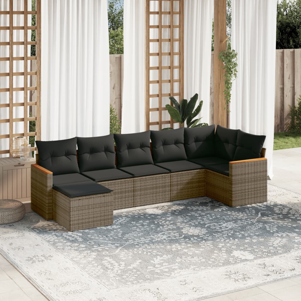 7-tlg. Garten-Sofagarnitur mit Kissen Grau Poly Rattan 7-tlg. Garten-Sofagarnitur mit Kissen Grau Poly Rattan