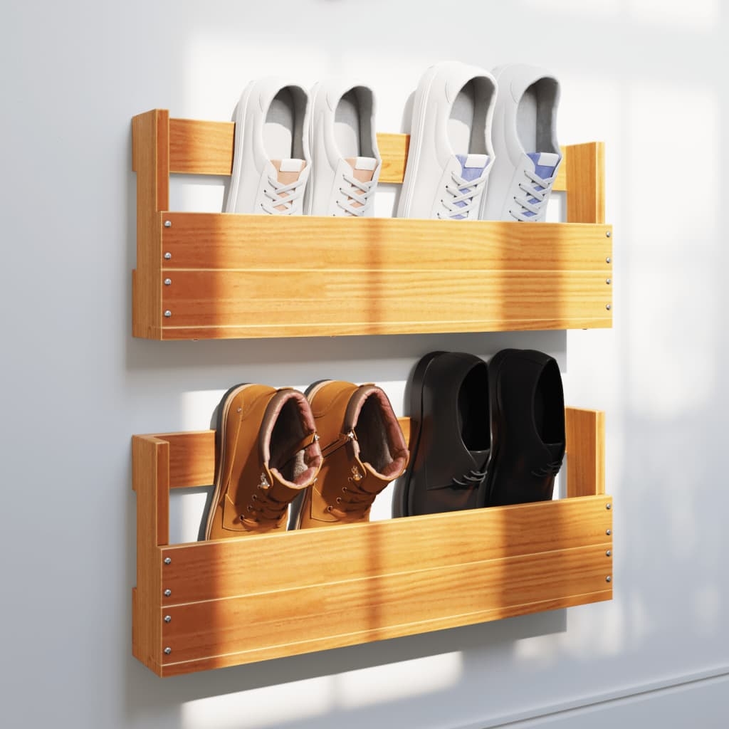 Wand-Schuhregale 2 Stk. Wachsbraun 59x8,5x23,5 cm Massivholz Wand-Schuhregale 2 Stk. Wachsbraun 59x8,5x23,5 cm Massivholz