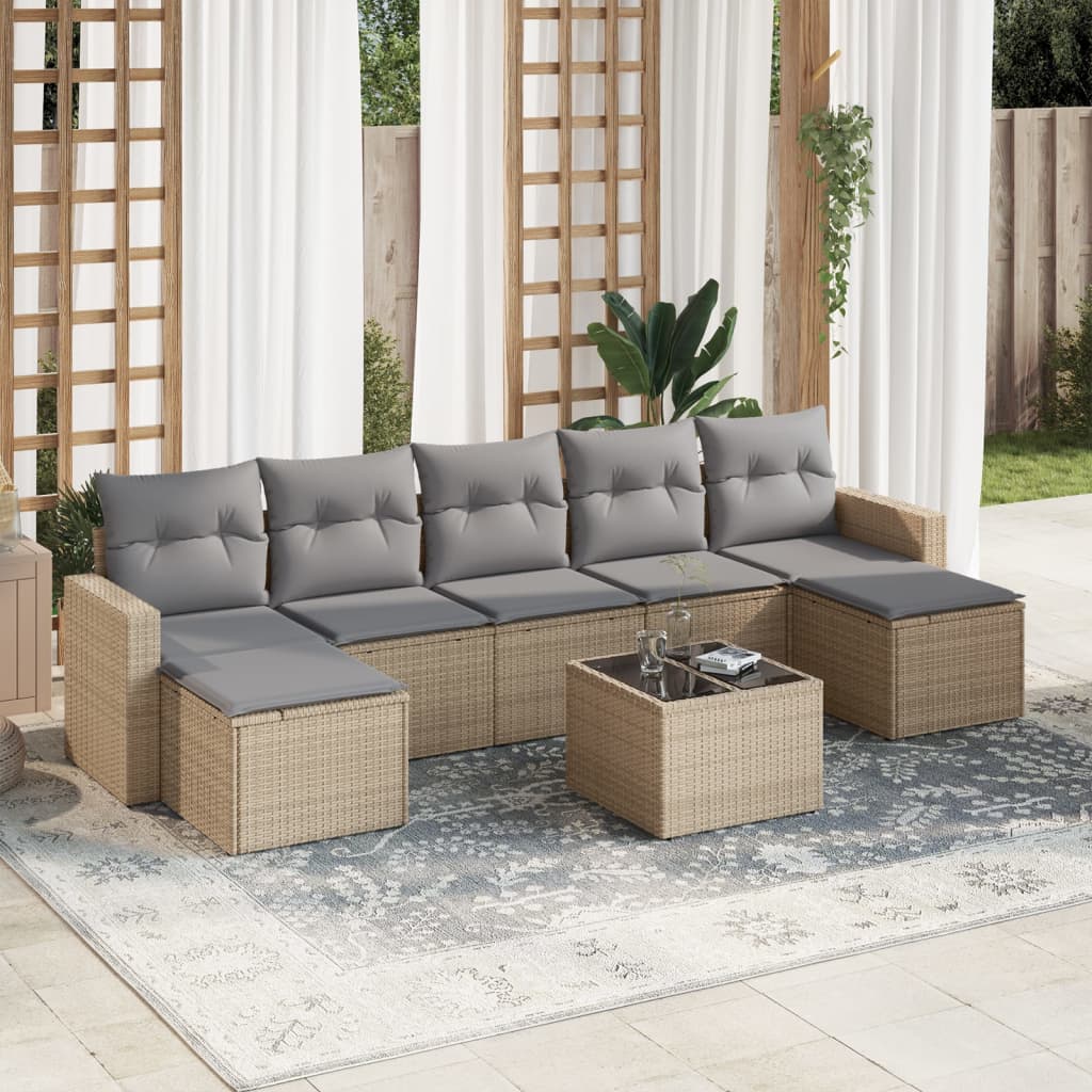 8-tlg. Garten-Sofagarnitur mit Kissen Beige Poly Rattan 8-tlg. Garten-Sofagarnitur mit Kissen Beige Poly Rattan