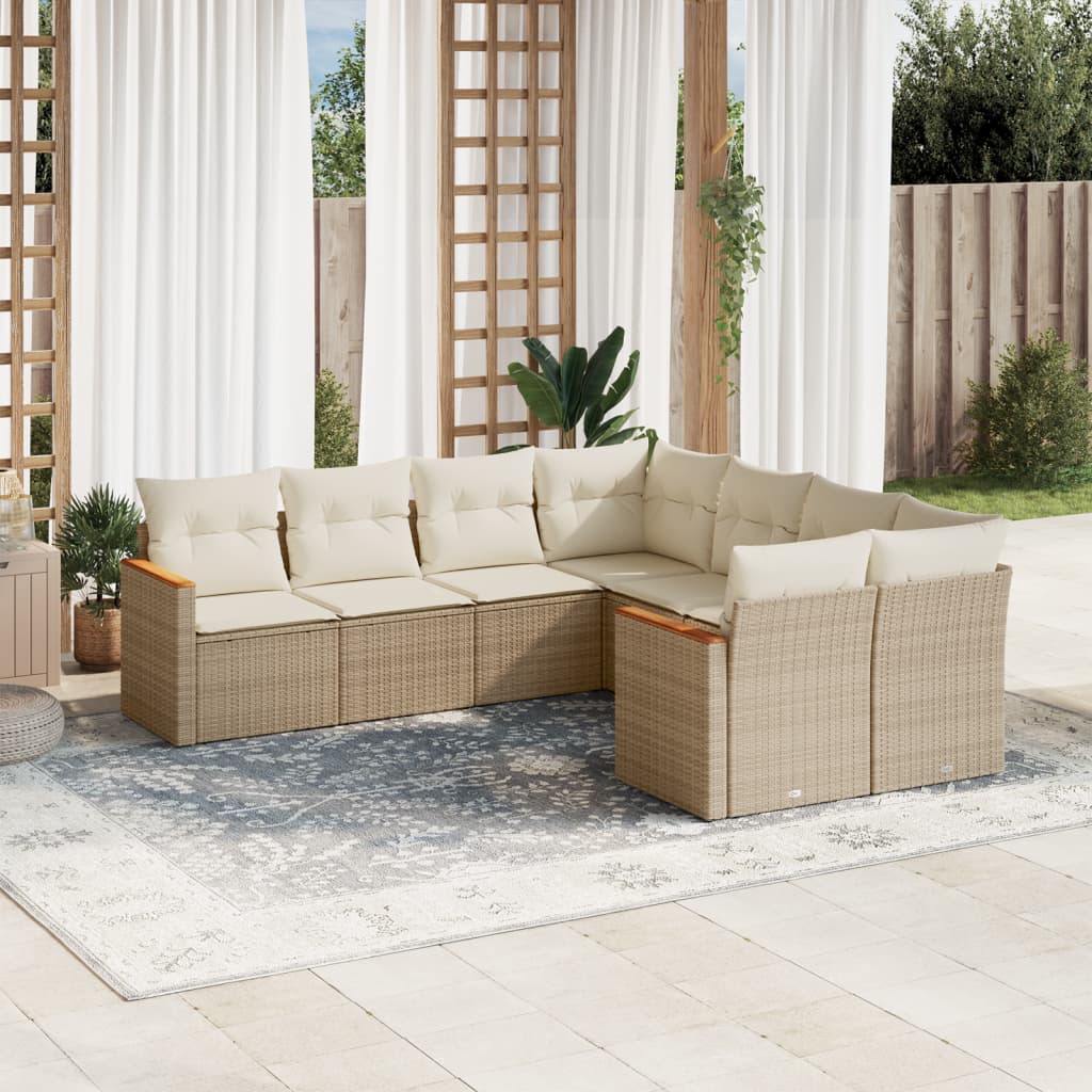 8-tlg. Garten-Sofagarnitur mit Kissen Beige Poly Rattan 8-tlg. Garten-Sofagarnitur mit Kissen Beige Poly Rattan
