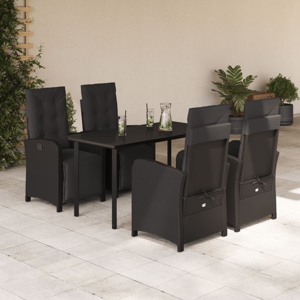 5-tlg. Garten-Essgruppe mit Kissen Schwarz Poly Rattan 5-tlg. Garten-Essgruppe mit Kissen Schwarz Poly Rattan