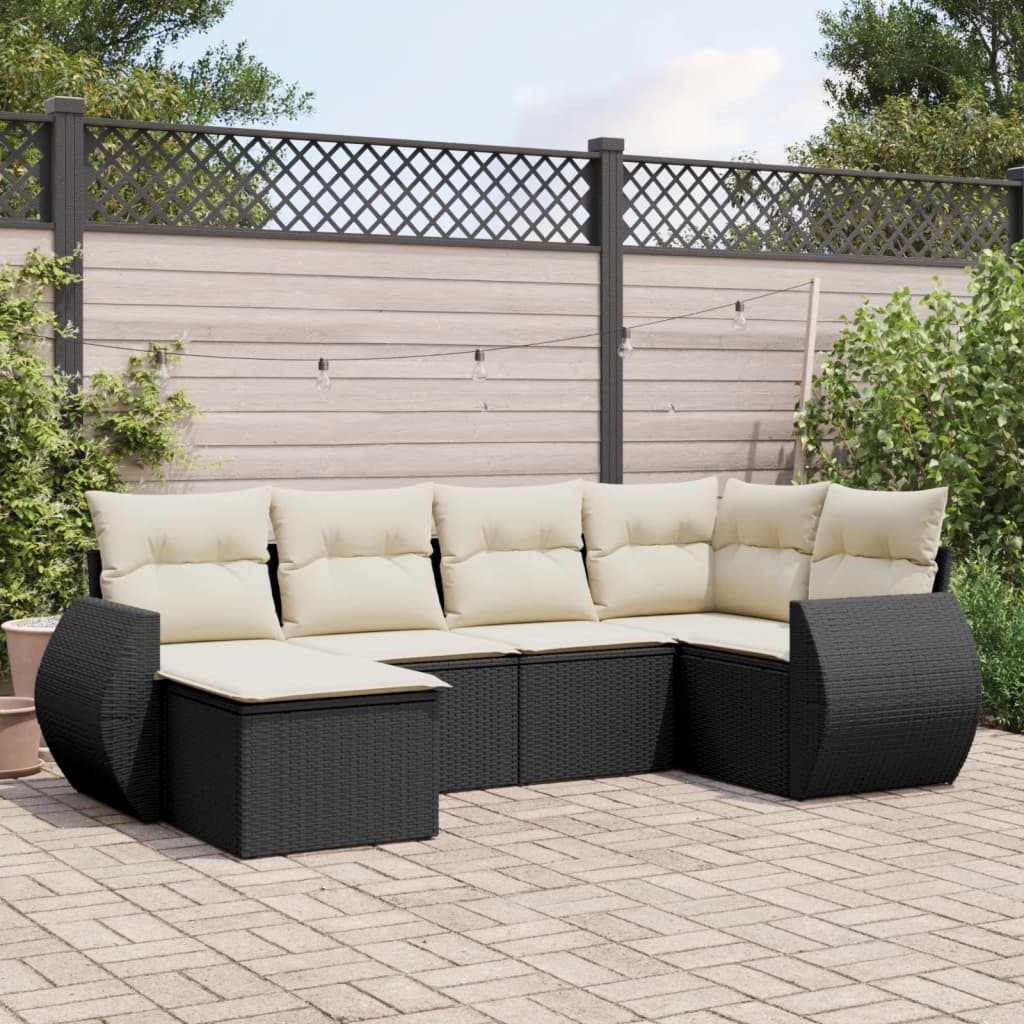 6-tlg. Garten-Sofagarnitur mit Kissen Schwarz Poly Rattan 6-tlg. Garten-Sofagarnitur mit Kissen Schwarz Poly Rattan