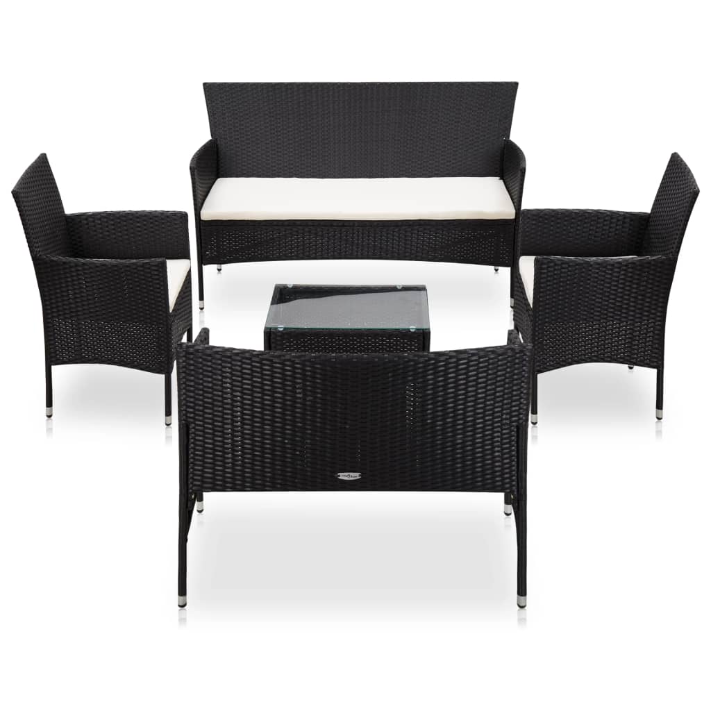 5-tlg. Garten-Lounge-Set mit Auflagen Poly Rattan Schwarz 5-tlg. Garten-Lounge-Set mit Auflagen Poly Rattan Schwarz