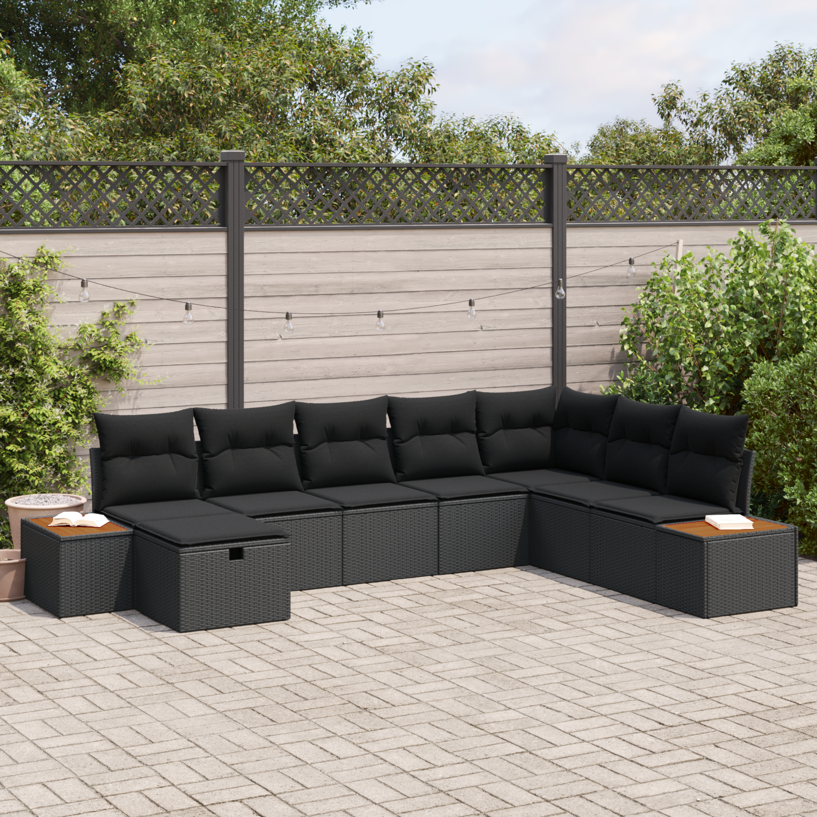 8-teiliges Garten-Sofa-Set mit Kissen Schwarz Poly-Rattan 8-teiliges Garten-Sofa-Set mit Kissen Schwarz Poly-Rattan