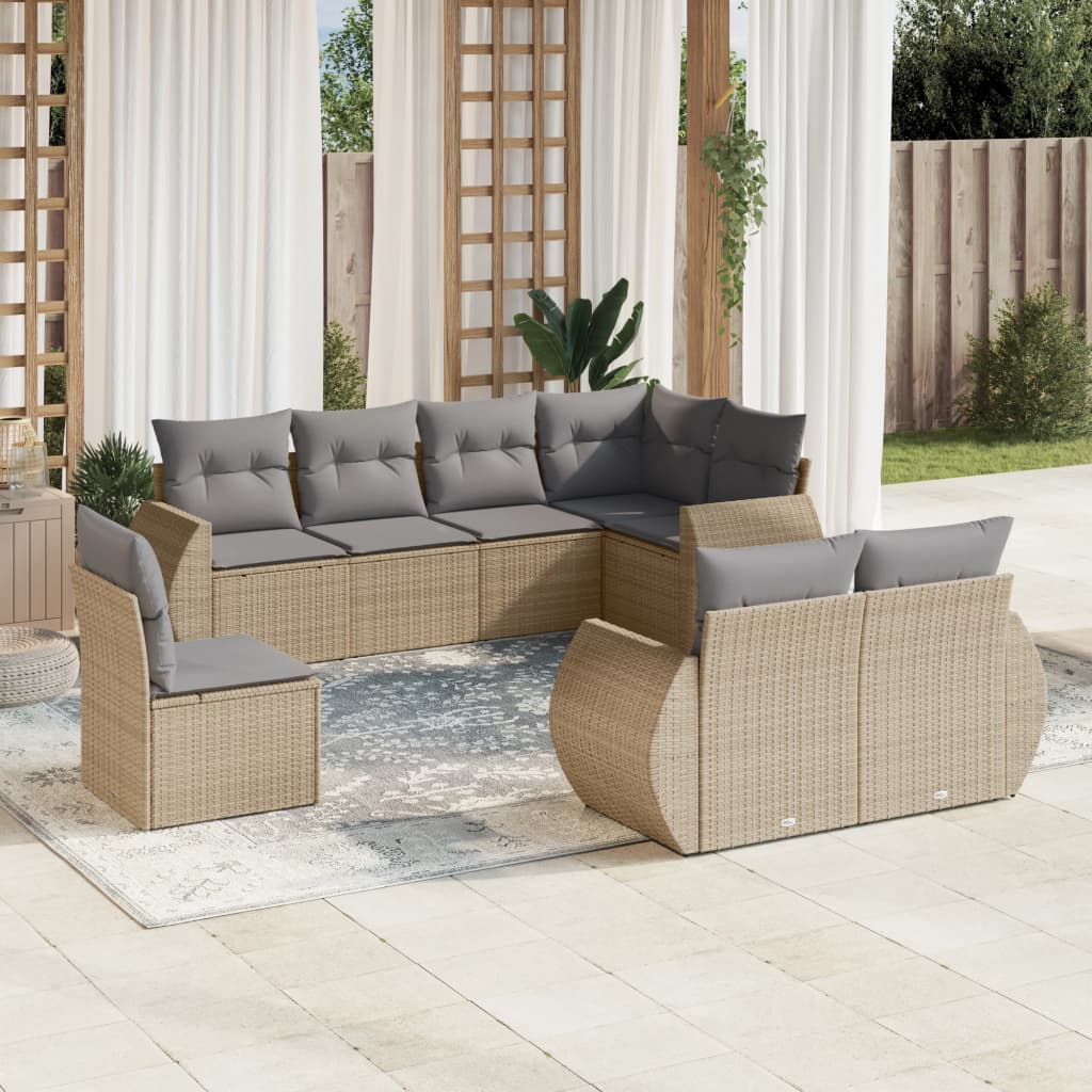 8-tlg. Garten-Sofagarnitur mit Kissen Beige Poly Rattan 8-tlg. Garten-Sofagarnitur mit Kissen Beige Poly Rattan