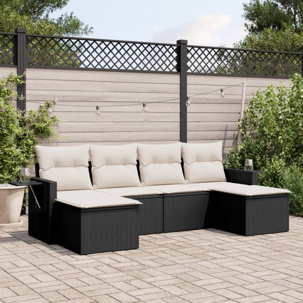 6-tlg. Garten-Sofagarnitur mit Kissen Schwarz Poly Rattan 6-tlg. Garten-Sofagarnitur mit Kissen Schwarz Poly Rattan