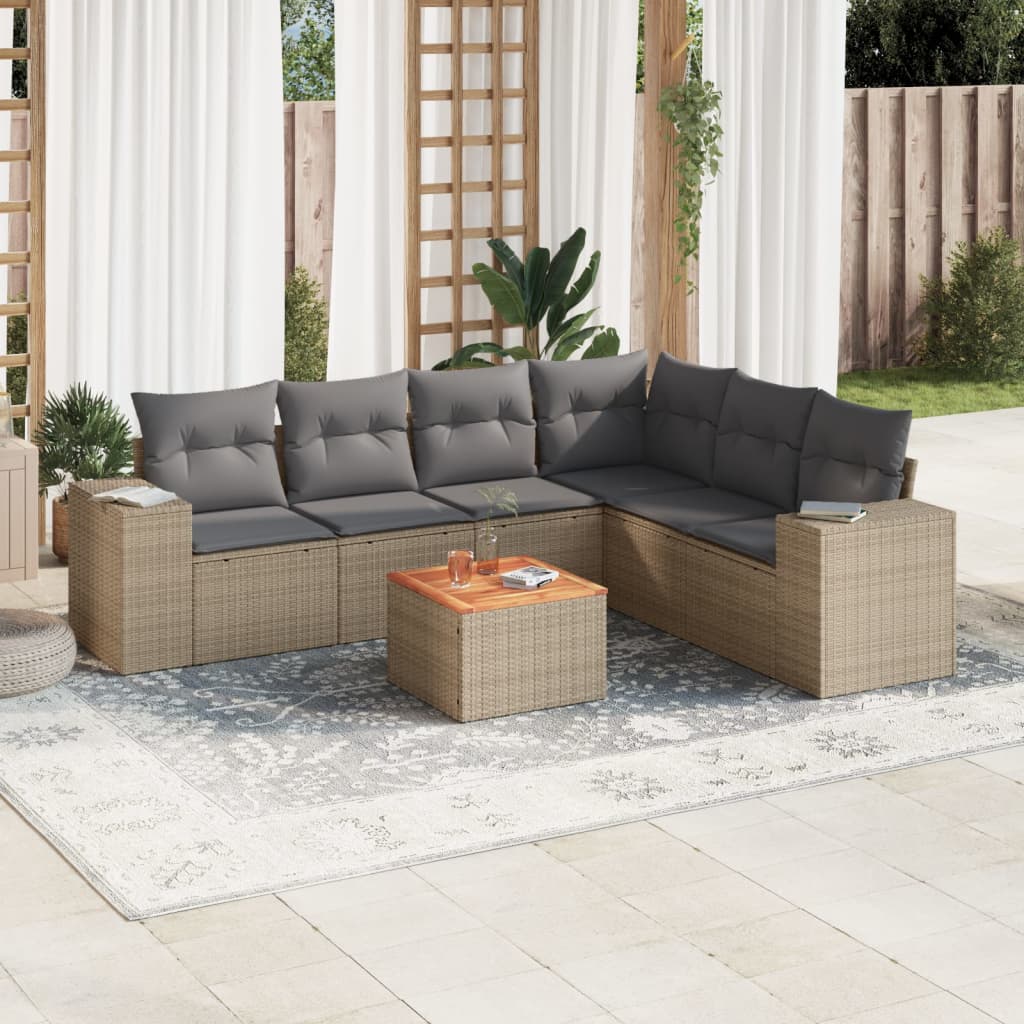 7-tlg. Garten-Sofagarnitur mit Kissen Beige Poly Rattan 7-tlg. Garten-Sofagarnitur mit Kissen Beige Poly Rattan