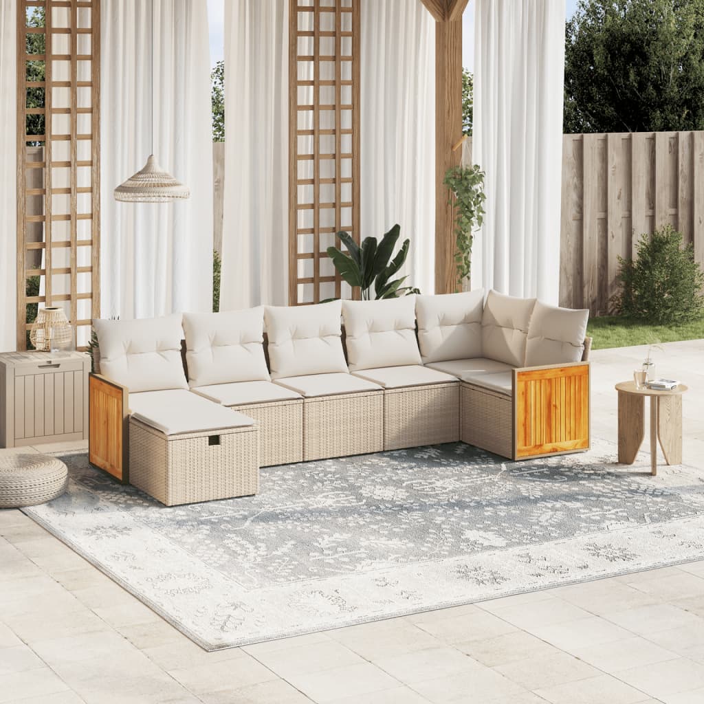 7-tlg. Garten-Sofagarnitur mit Kissen Beige Poly Rattan 7-tlg. Garten-Sofagarnitur mit Kissen Beige Poly Rattan