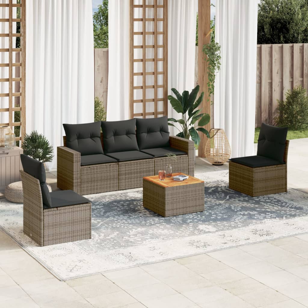 6-tlg. Garten-Sofagarnitur mit Kissen Grau Poly Rattan 6-tlg. Garten-Sofagarnitur mit Kissen Grau Poly Rattan