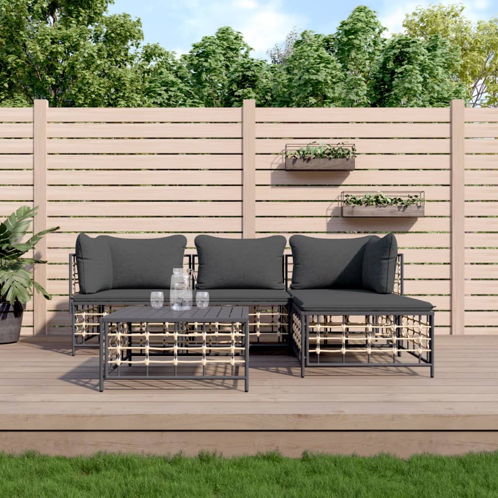 4-tlg. Garten-Lounge-Set mit Kissen Anthrazit Poly Rattan 4-tlg. Garten-Lounge-Set mit Kissen Anthrazit Poly Rattan