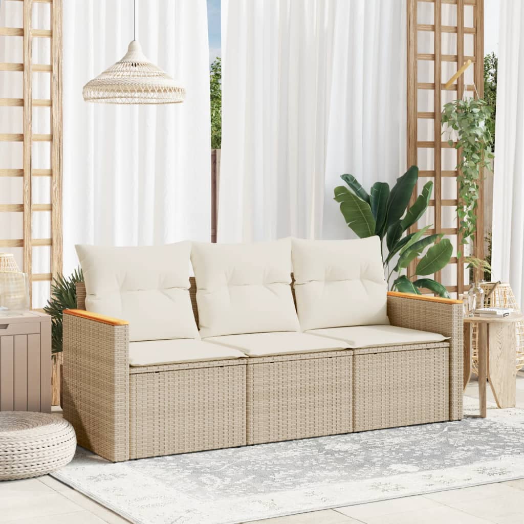 3-tlg. Garten-Sofagarnitur mit Kissen Beige Poly Rattan 3-tlg. Garten-Sofagarnitur mit Kissen Beige Poly Rattan