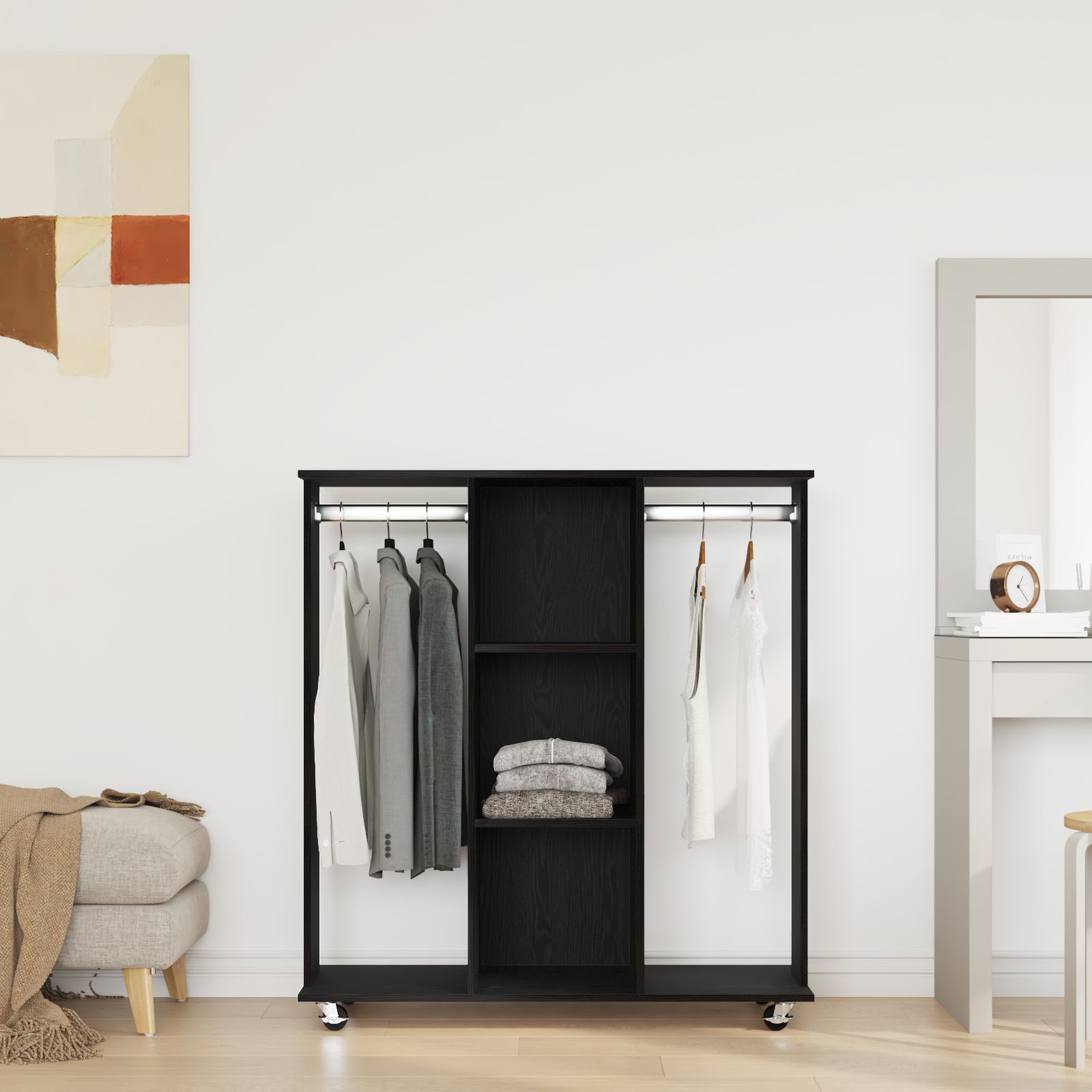 Kleiderschrank mit Rollen Schwarz Eiche 102x38x110 cm aus Holzwerkstoff Kleiderschrank mit Rollen Schwarz Eiche 102x38x110 cm aus Holzwerkstoff