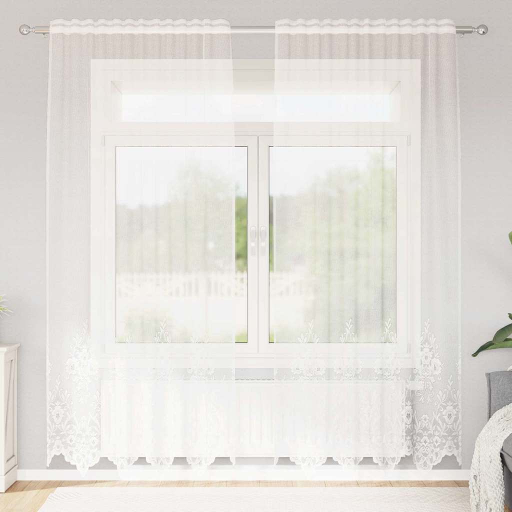 Vorhänge mit Vorhängen Floral Weiß 150 x 240 cm Polyester