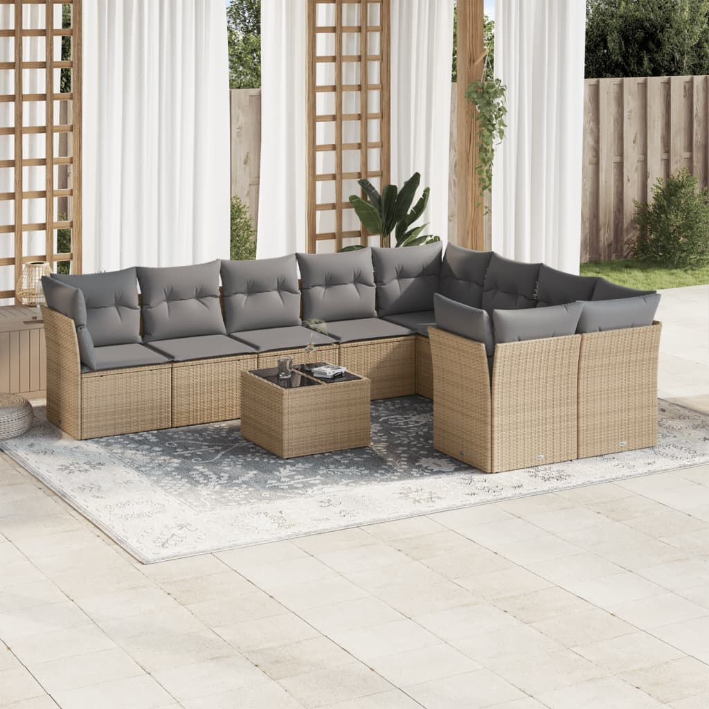 10-tlg. Garten-Sofagarnitur mit Kissen Beige Poly Rattan 10-tlg. Garten-Sofagarnitur mit Kissen Beige Poly Rattan