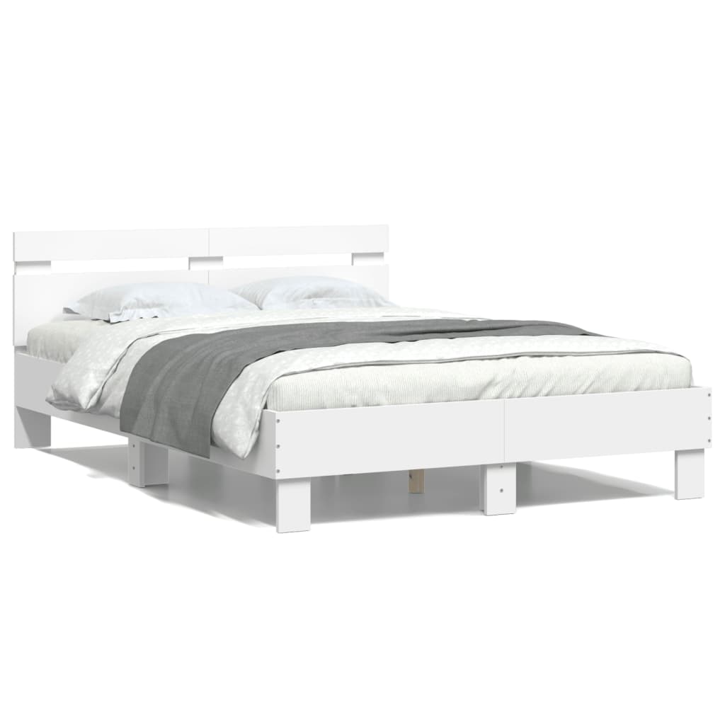 Bettgestell mit Kopfteil LED-Beleuchtung Weiß 135x190 cm Bettgestell mit Kopfteil LED-Beleuchtung Weiß 135x190 cm