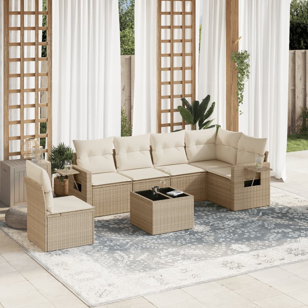 7-tlg. Garten-Sofagarnitur mit Kissen Beige Poly Rattan 7-tlg. Garten-Sofagarnitur mit Kissen Beige Poly Rattan